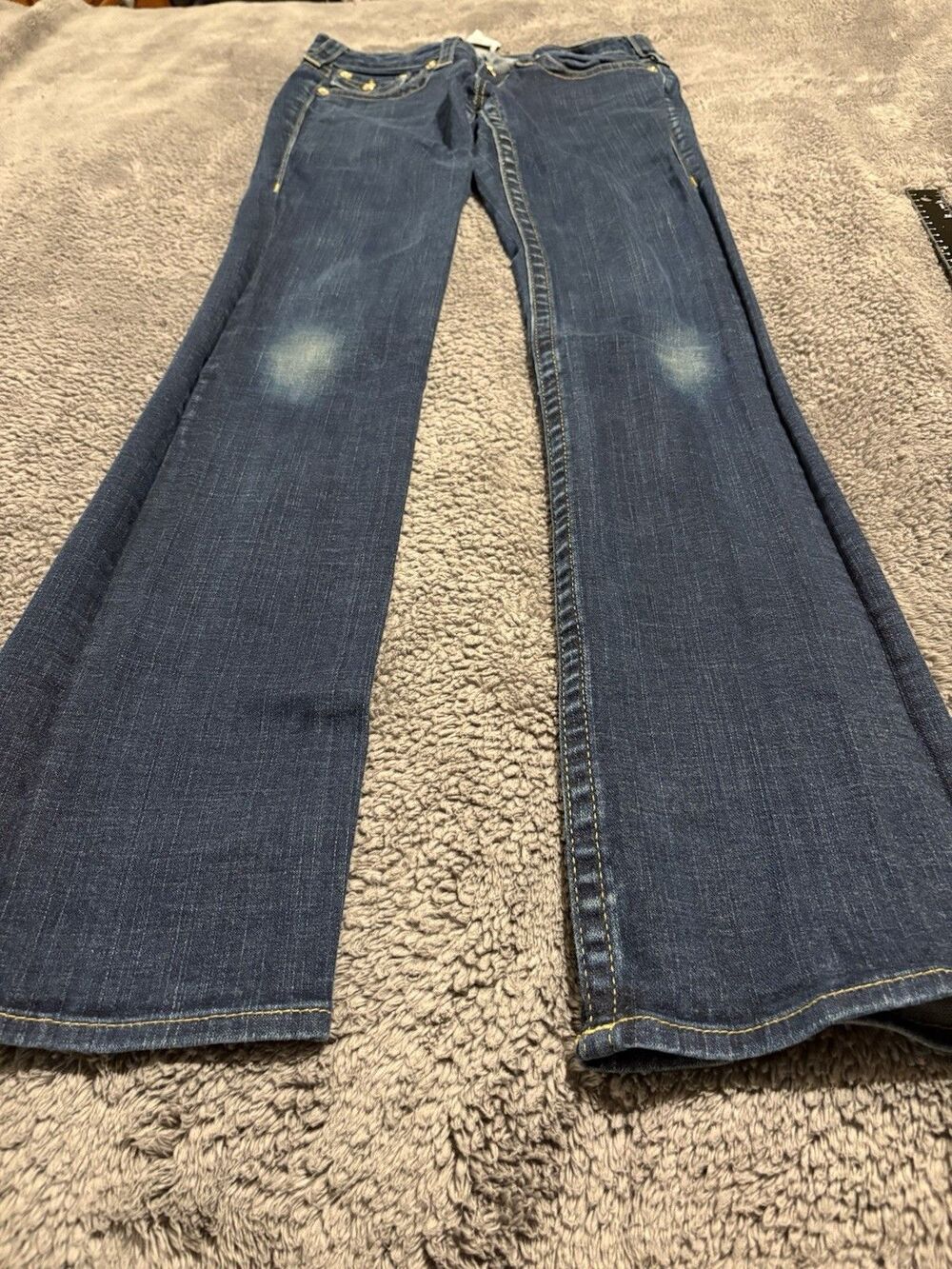 WOMENS TRUE RELIGION JOEY GOLD SEQUINS HORSESHOE BOOT CUT JEANS 29x32.5-Rare!! - Picture 2 of 11